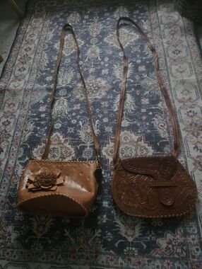 Bundle Of Two Vintage Engraved Leather Purses. Small.
